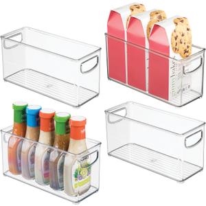InterDesign Slim Clear Plastic Stackable Storage Bin, Tall Narrow Organizer for Kitchen or Pantry, 4-Pack