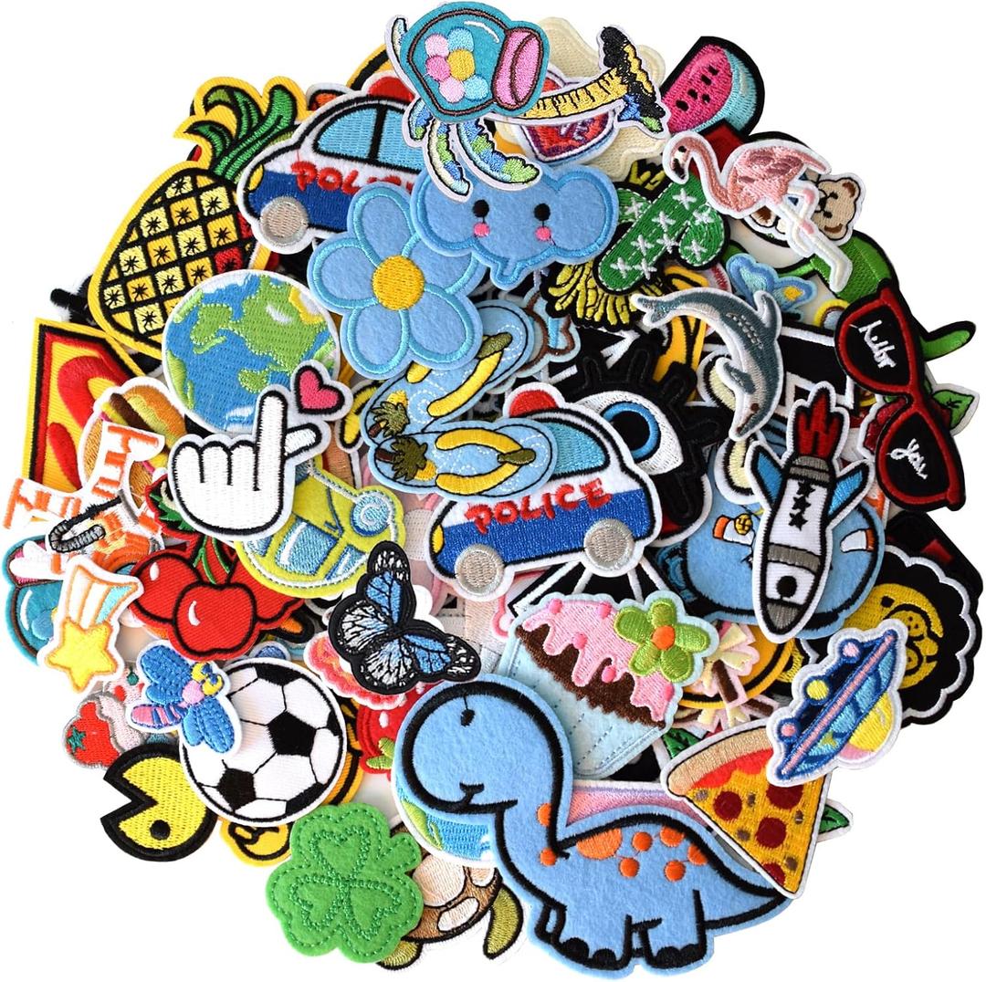 80PCS Random Assorted Styles Embroidered Patches, Sew on/Iron on Patches, Applique for Clothes Dress Pants Hats Jeans, Sewing Flowers Applique DIY Accessory