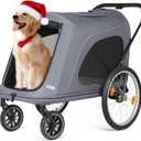R8 Pro Extra Large Foldable Pet Stroller, Dog Stroller & Pet Trailer for Large Dogs Under 100 lbs, Unmovable, Disabled & Pregnant Dogs - Conveniently Carriable by Bike and Car, Grey