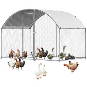VEVOR Large Metal Chicken Coop with Run, 9.8 x 6.5 x 6.5ft Walk in Chicken Runs for Yard with Waterproof Cover, Dome Roof Large Poultry Cage for Hen House, Duck Coop and Rabbit Run