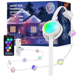 JOH Permanent Outdoor Lights, 100FT with RGB+IC Smart LED Outdoor Lights for House, App & Remote Control, DIY Scene Modes, IP67 Waterproof Christmas Light, Holiday, Party, Halloween Decorations (Black)