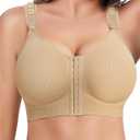 LANCS Wireless Front Closure Bras for Women Compression Mastectomy Bras Surgical Supportive Bra with Adjustable Straps (XX-Large, Beige)
