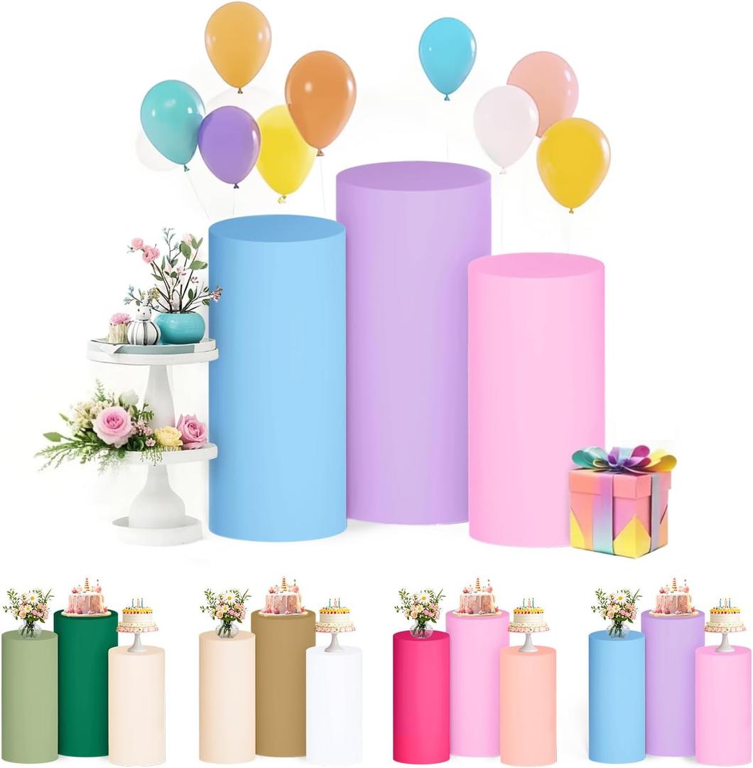 FUHSY Set of 3 Cylinder Pedestal Covers Cylinder Stand Cover Spandex Pedestal Stand Cover Pillar Multicolor Rainbow Cylinders Stands for Party Covers for Wedding Reception Baby Shower Display Decor