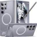 TORRAS Strong Magnetic & Seamless Stand for Samsung Galaxy S24 Ultra Case, Fit for MagSafe, Mil-Grade Drop Protection, Kickstand for Samsung Galaxy S24 Ultra Case, Translucent Back/Gray Edge