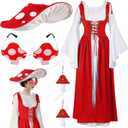 Zoooyawn Renaissance Mushroom Medieval Costume with Hat Sunglasses Dangle Earrings Women Victorian Fairy Dress Cosplay (2XL-3XL)