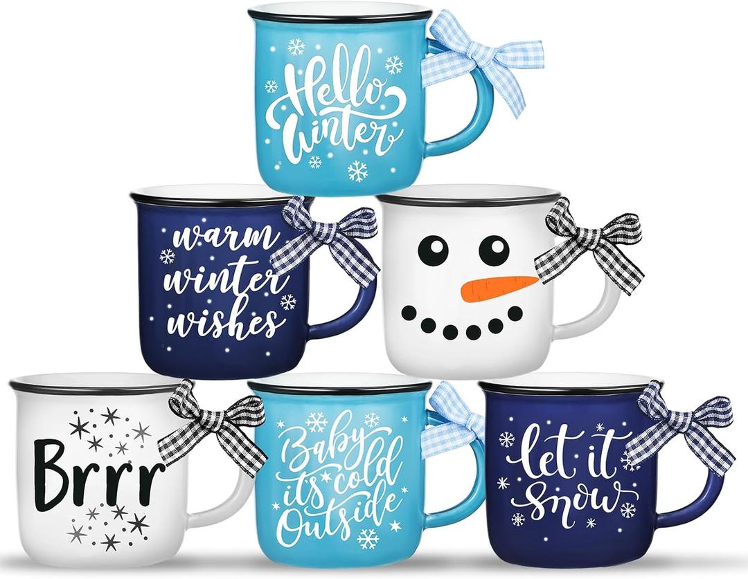Hello Winter Snowman Mini Coffee Mugs Set of 6 Let It Snow Snowflake Mini Cups Tiered Tray Decor for Xmas Winter Holiday Kitchen Coffee Bar Decorations Housewarming Gift