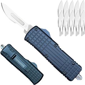 Caressolove Automatic Utility Knife For Men, EDC Auto Retractable Box Cutter Push Button With Clip, Self Retracting Scalpel Pocket Knife With 10pcs #24 Replaceable Razor Blades (Black)