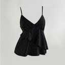 Verdusa Women's Polka Dots Ruffle Layered Camisole Tops Metal Flower Babydoll Tops (Black, XS)