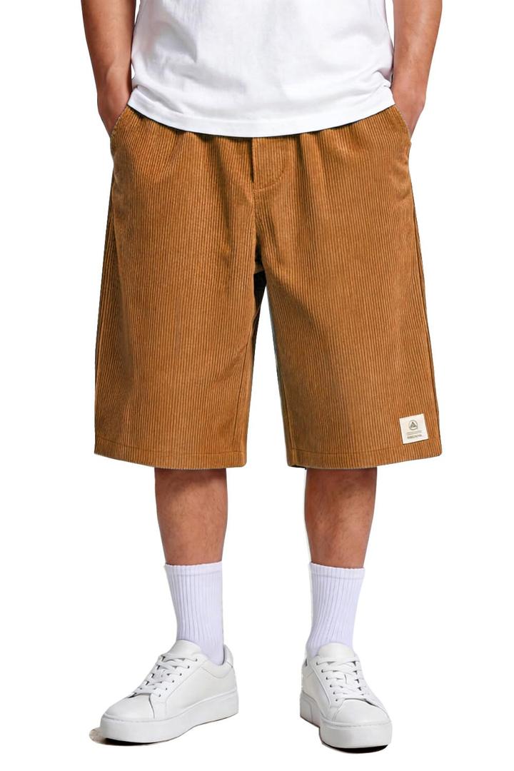Heyfanee Mens Baggy Shorts Casual Corduroy Summer Beach Shorts for Men Loose Fit Capris Orange 34