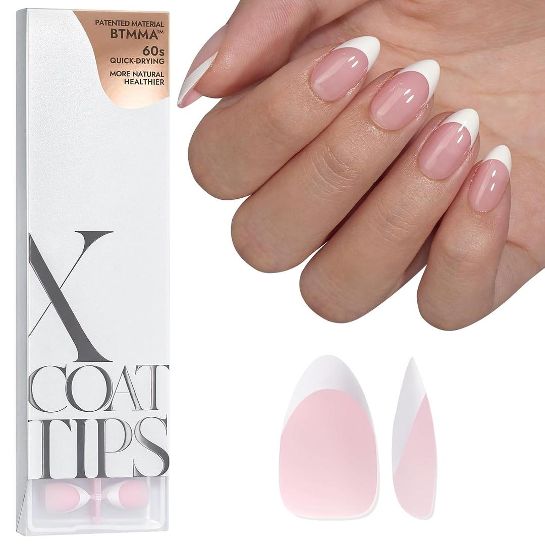 BTArtboxnails French Gel Nail Tips - French Tip Press on Nails Pink Short Almond XCOATTIPS for Nail Extensions