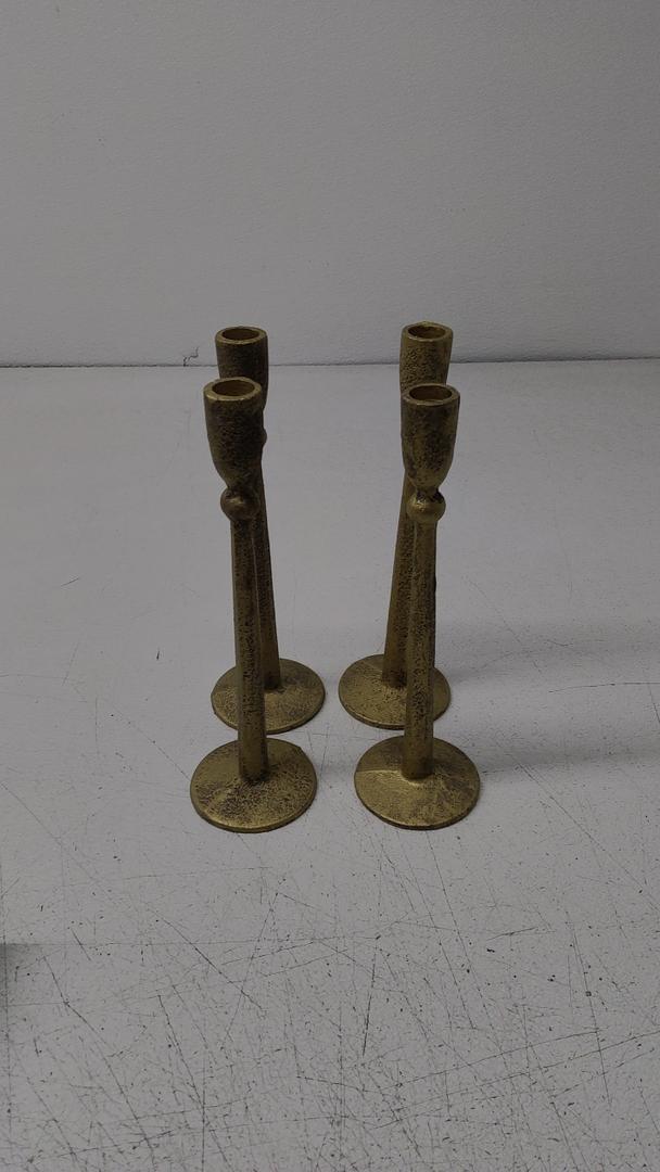 Antique Brass Iron Taper Candle Holder - Set of 4 Decorative Candle Stand, Candlestick Holder for Wedding, Dinning, Party