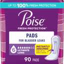 Poise Incontinence & Postpartum Pads for Bladder Leaks, 6 Drop Ultimate Absorbency, Long Length, 90 Count