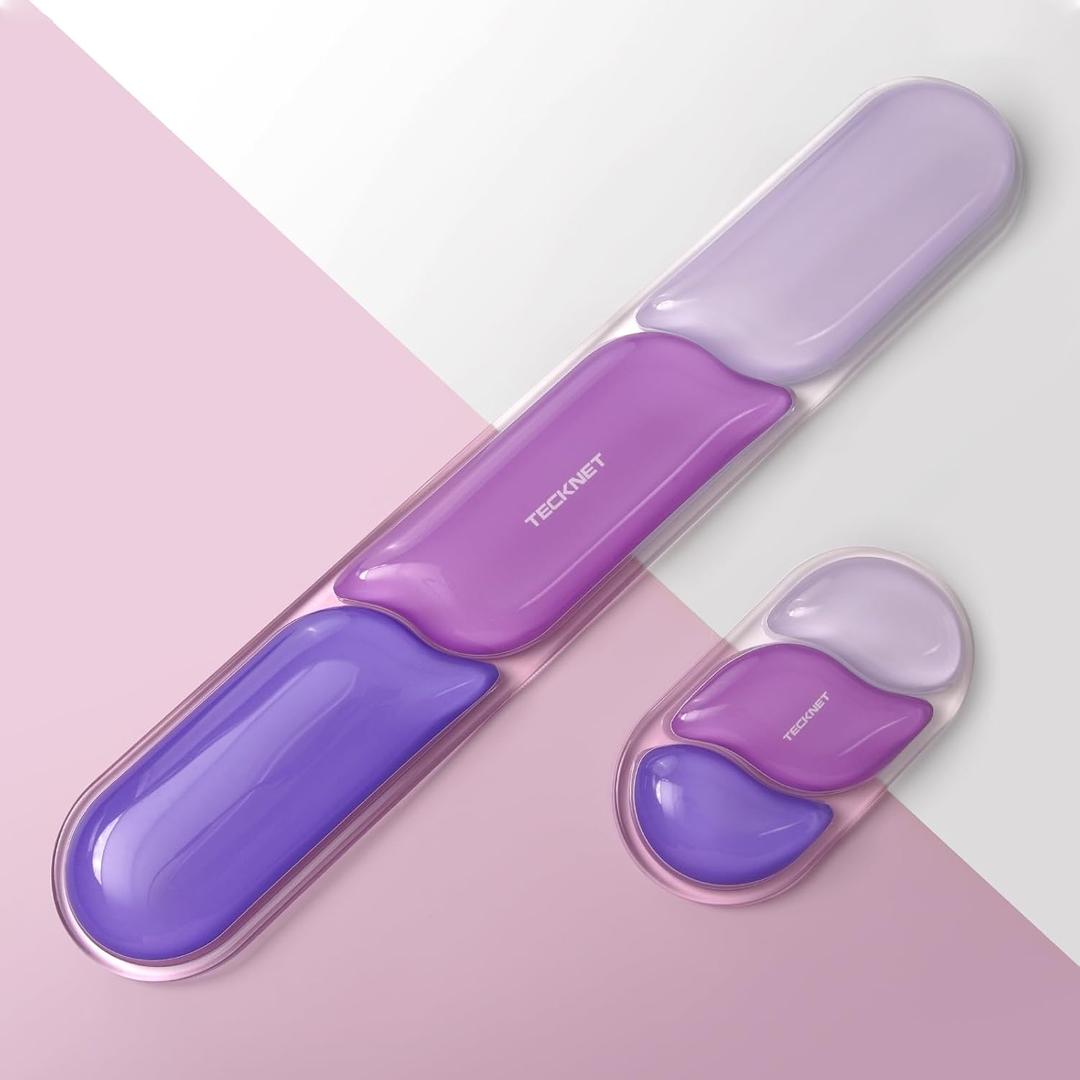TECKNET Clear Gel Wrist Rest for Computer Keyboard, Ergonomic Gel Keyboard Wrist Rest Set for Typing Pain Relief, Comfortable Silicone Wrist Support Pad for Office/Computer/Laptop/Gaming, Purple