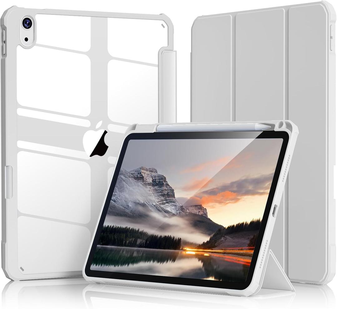 Kenke for iPad 11/10th Gen Case with Pencil Holder 11/10.9 inch 2025 A16/2022, Hard PC Acrylic Transparent Back Shell & Soft TPU Edge Auto Wake/Sleep (Gray)