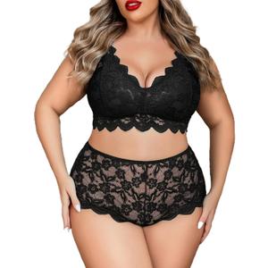 Avidlove Plus Size Lingerie Set for Women Sexy Lace Halter Bralette High Waist Panty Set, 18 Plus