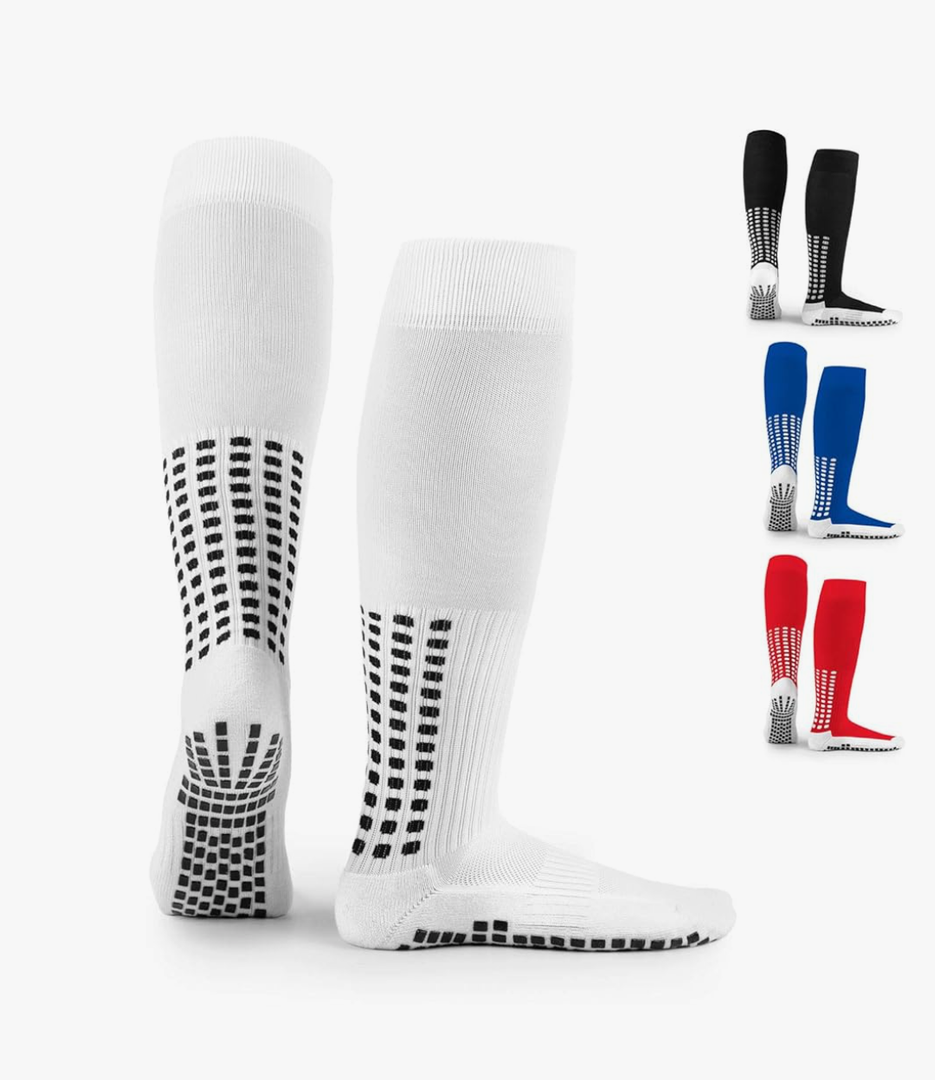 LUX Anti Slip Soccer Knee Socks,Non Slip Football/Basketball/Hockey Sports Grip Socks White No Size