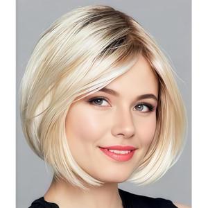 XIUFAXIRUSI XIUFAXIRUSI Ombre Blonde Bob Wigs for White Women Short Blonde Straight Wig Natural Looking Synthetic Wigs Halloween Costume Wig