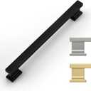 Rergy 10 Pack Cabinet Handles, 6-1/4 Inch Hole Center Pulls, Black Kitchen Drawer Pulls and Knobs, Square Hardware for Bathroom Dresser