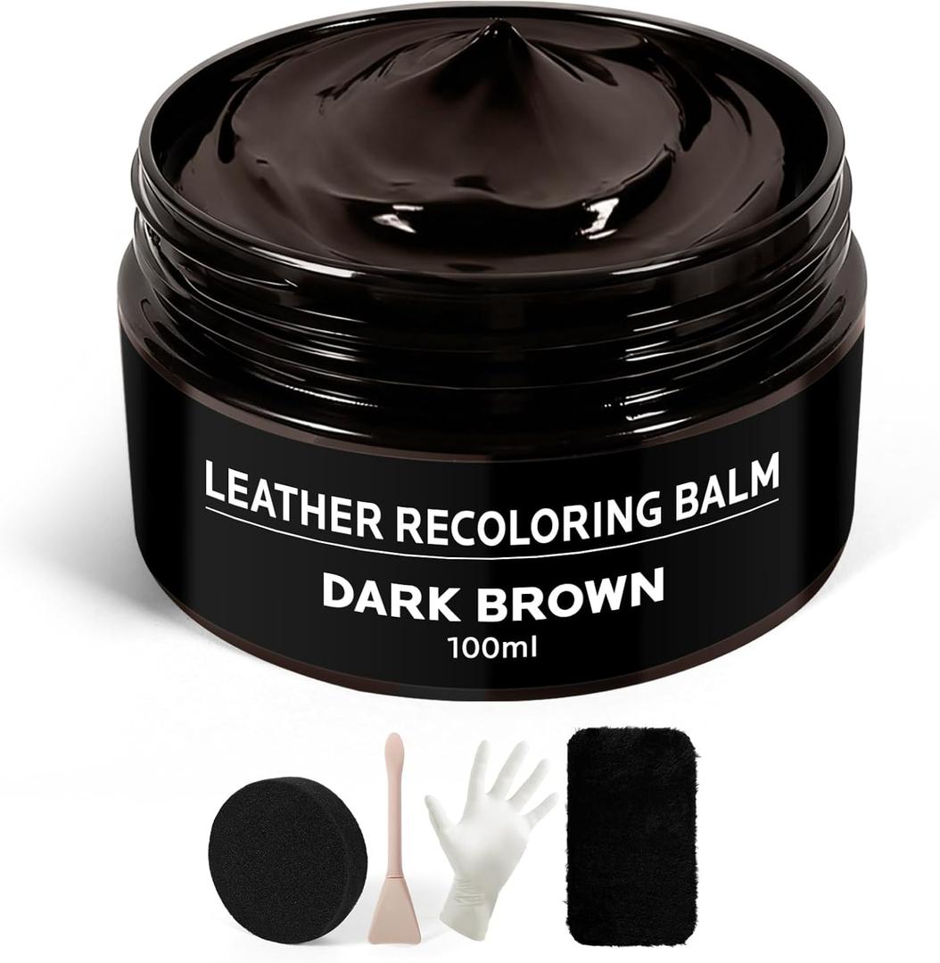 Brown Leather Recoloring Balm: Leather Color Restorer Conditioner, Leather Repair Kits for Vinyl Furniture Sofa Car Seats Shoes - Dye on Scratches Fades Worn Surfaces