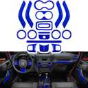 E-cowlboy 18 PCS Full Set Interior Decoration Trim Kit Steering Wheel Center Console Door Handle Air Conditioning Vent Cup Holder Gear Cover Trim for Jeep Wrangler JK JKU 2011-2018 4-Door (Blue)