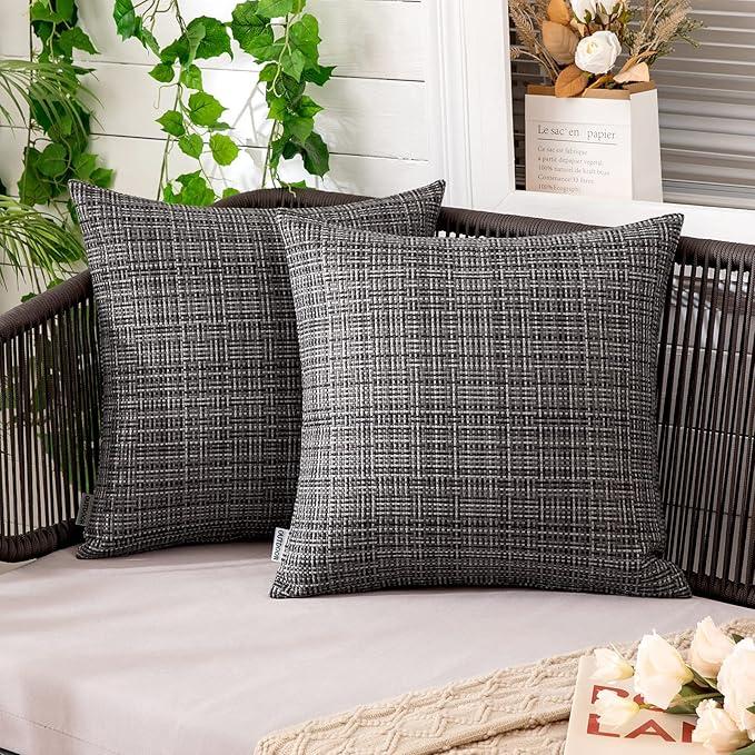 MIULEE Outdoor Waterproof Throw Pillow Covers Decorative Farmhouse Water Resistant Cushion Covers for Tent Patio Garden Couch Sofa Pack of 2, 16x16 Inch 