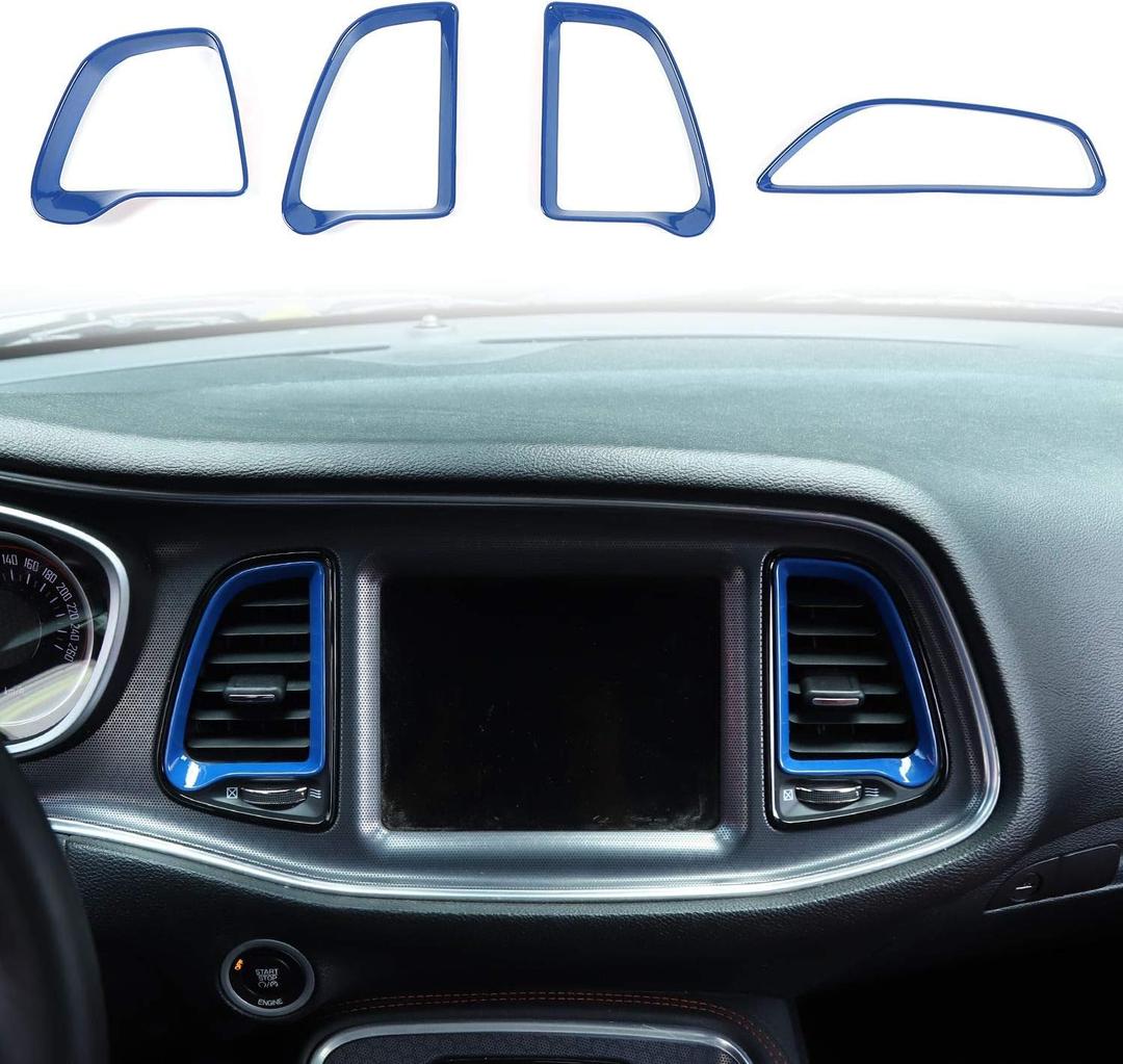 Voodonala for Challenger Center Consoles AC Outlet Vent Air Vent Grille Trim for 2015-2024+ Dodge Challenger Interior Accessories,ABS Blue 4pcs
