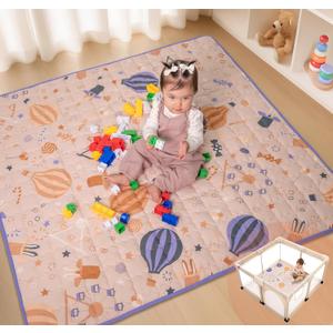 Baby Play Mat 50x50 Playpen Mat Foldable Washable Padded Thick Non Slip Crawling Tummy Time Rug Carpet for Babies Boys Girls Toddlers Soft Mat for Floor Nursery Gym Infant Cushion Beige