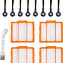 Vacuum Cleaner Replacement Parts Accessories Kit Compatible with Shark AI AV2501S AV2501AE RV2502AE RV2520AOUS AV2510AOUS (4 HEPA Filters, 8 Side Brushes, 1 Cleaning Brush)