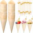 Queekay 200 Pcs Disposable Wood Charcuterie Cones
Wooden Food Ice Cream Cone with Bamboo Pearl Cocktail Picks for Wedding Birthday Party Appetizer Serving