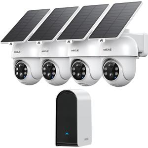 ANSQUE Security Cameras Wireless Outdoor Home System, 4 Camera Kit, No Subscription Fees, Solar Powered, Local Storage, 365-Day Battery Life, 360PTZ Surveillance, Auto Tracking, 2K Color Night Vision