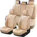 Coverado Car Seat Covers Full Set, Nappa Leather Seat Covers for Cars, Waterproof Automotive Car Seat Covers Interior Accessories Universal Fit Most Sedans, SUVs, Pick-up Trucks(Beige)