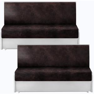 Leather Look RV Dinette Cushion Covers - Stretchable Camper Cushion Slipcovers for Travel Trailer Couch, Washable (2 Backrest Cover & 2 Bench Cover,Chocolate) (2 Sets)