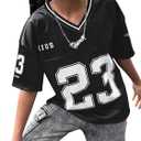SOLY HUX Girl's Summer Jersey Shirts V Neck Short Sleeve Graphic Tees Oversized T-Shirt Tops (Black)