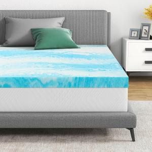 Airdown Mattress Topper, 3 Inch Gel Infused Memory Foam Mattress Topper, Queen Blue