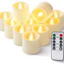 Homemory 400+ Hour Timer Remote Control Flameless Votive Candles, Battery Operated LED Tea Lights in Warm White for Outdoor, Table, Halloween, Christmas-Ivory Base (12 Pack)