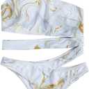 WDIRARA Women's 2 Piece Set Tie Dye Cut Out Colorblock Swimwear One Shoulder Sleeveless Bikini Set (Medium, Blue and Brown)