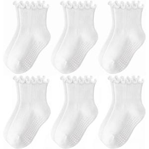 Non-Slip Baby Cotton Ankle Socks with Grippers for Toddler Walking (Yellow)