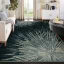 Lahome Washable Area Rugs 8'x10' - Rugs for Living Room 8x10 Non-Slip Backing Large Rug Ultra-Thin Stain Resistant Dining Room Rugs for Under Table, Modern Abstract Print Soft Rug for Bedroom Office (Black/Dark Green)