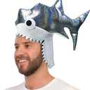 Shark Hat Twinkling Silver Shark costume Headwear. Handmade Party Crazy Shark Hat with 3D Embroidered Eyes.