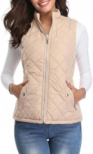 Fuinloth Women's Lightweight Warm Puffer Quilted Vest - 4-Pockets Stand Collar Zip Gilet, Fall Winter Outerwear Small
