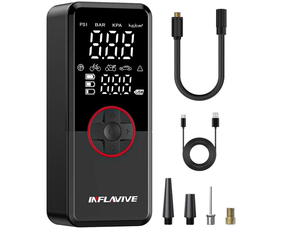 Tire Inflator Portable Air Compressor, Cordless Electric Bike Pump 150PSI Fast Inflation with LED Light, Pressure Gauge, and Deflation Mode, Portable Air Pump for Car Bike Motorcycle Ball