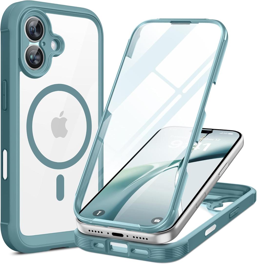 Miracase for iPhone 17 Case 6.3'', Full-Body Military Grade Drop Protection Outdoor Phone case with Built-in Glass Screen &Camera Control,Easy Installation,No Gap,Compatible with MagSafe, Green