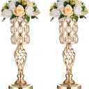 Gold Vases for Centerpieces - Metal Flower Stand with Bling Stones, Tall Vases Bulk Centerpieces for Wedding Table, Birthday, Event, Living Room, Set of 2