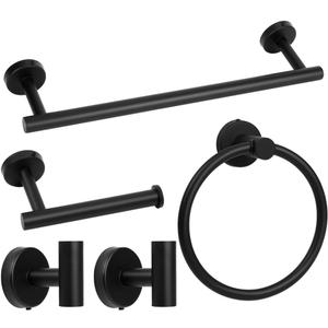 Matte Black Bathroom Towel Bar Set, 5-Piece Stainless Steel Hardware Bathroom Accessories, 16" Towel Racks for Bathroom Walls