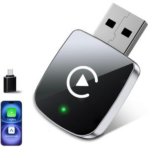 Mini Wireless CarPlay Adapter for iPhone,2 in 1 for Apple Carplay and Android Auto Adapter, Convert Wired to Wireless, Plug & Play, USB to USB-C/Type-C, Stable Control & No Delay, Black