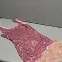 Wenrine Womens Sparkly Sequin Dress Bodycon Square Neck Fur Club Party Mini Dresses Pink S