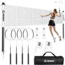 Badminton Set for Backyard, Portable Badminton Net with 4 Badminton Rackets, 4 Nylon Shuttlecocks and Carry Bag, for Lawn Beach Family Games (White)
