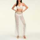 Women 2Pcs Lingerie Set Lace See-Through Sleeveless Camisoles High Waist Long Skirts with Chain Sleepwear (White, L)