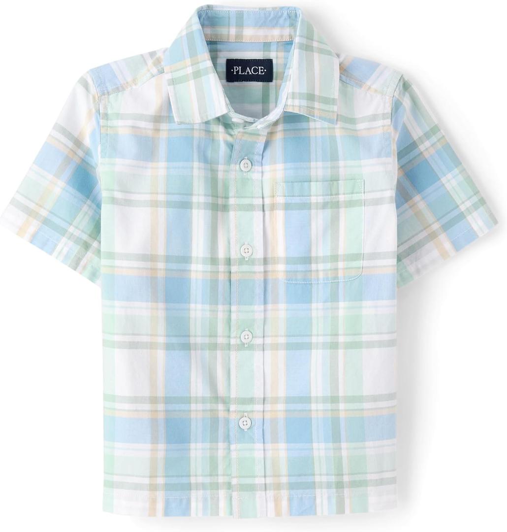 The Children's Place boys Short Sleeve Button Up Shirt, XL/TG