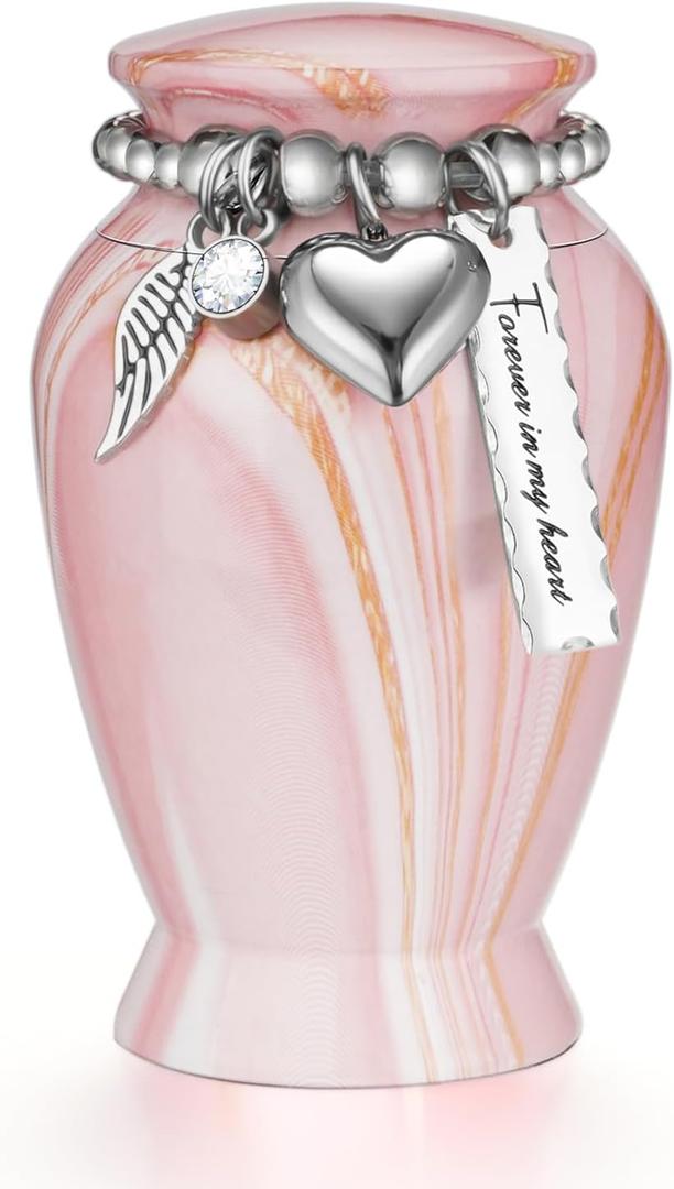 Dletay Small Urns for Human Ashes Keepsake 2.85 Inches Memorial Mini Cremation Urn for Women Men Aluminum Decorative Funeral Urns - Pink Gold Vein